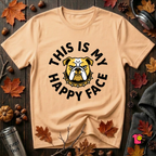 This is my Happy Face sarcastic graphic t-shirt in Peach by Snarky Sarks