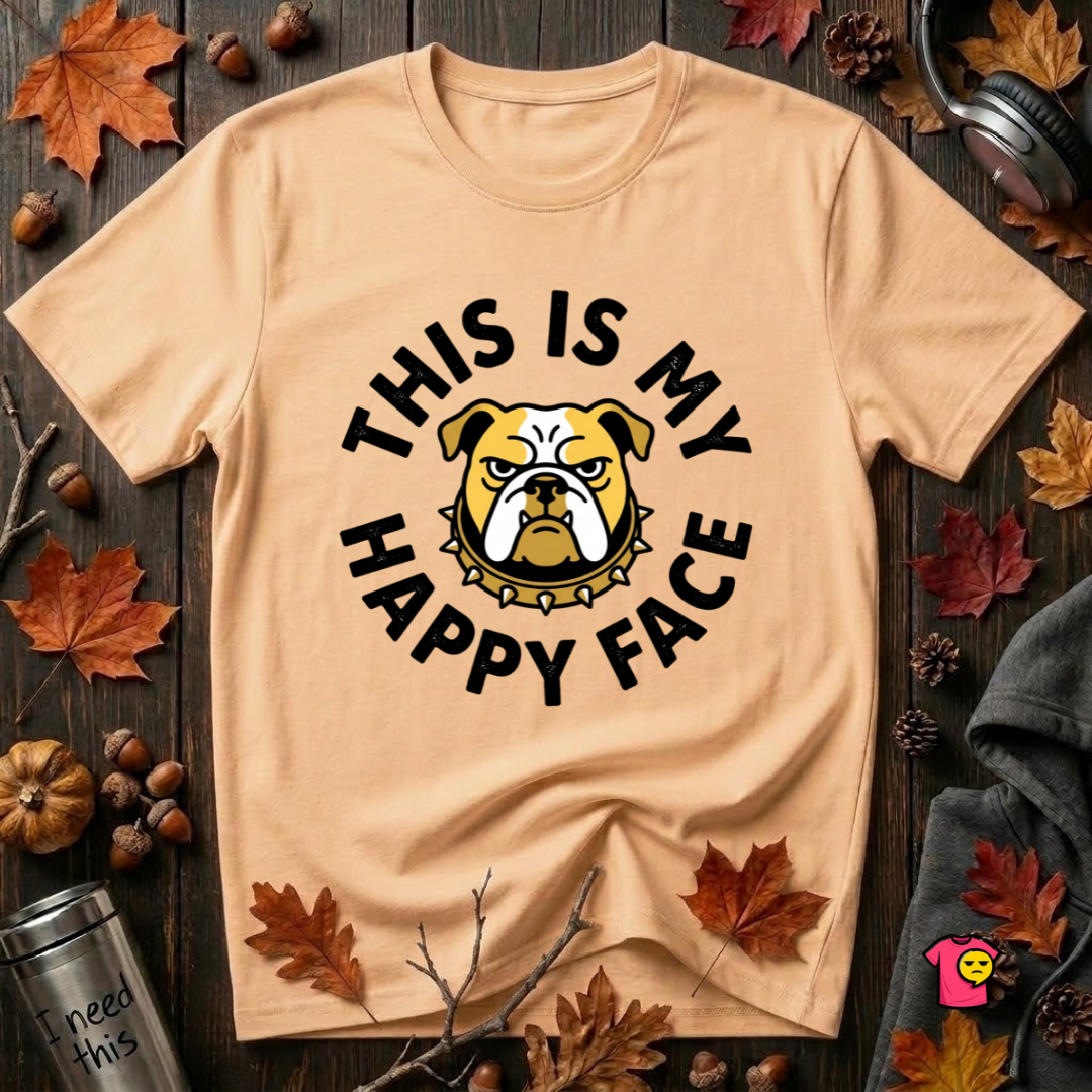 This is my Happy Face sarcastic graphic t-shirt in Peach by Snarky Sarks