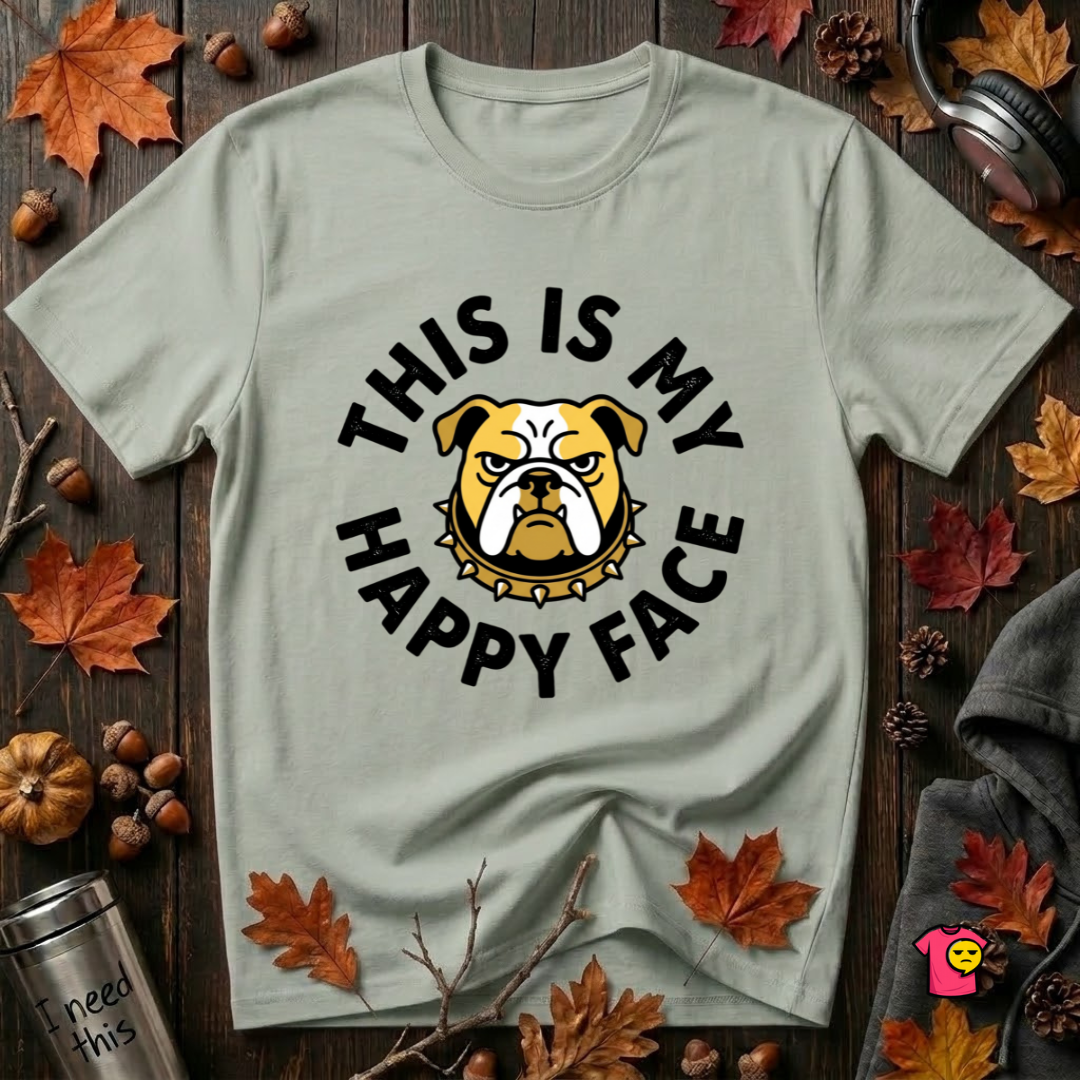 This is my Happy Face sarcastic graphic t-shirt in Sage by Snarky Sarks