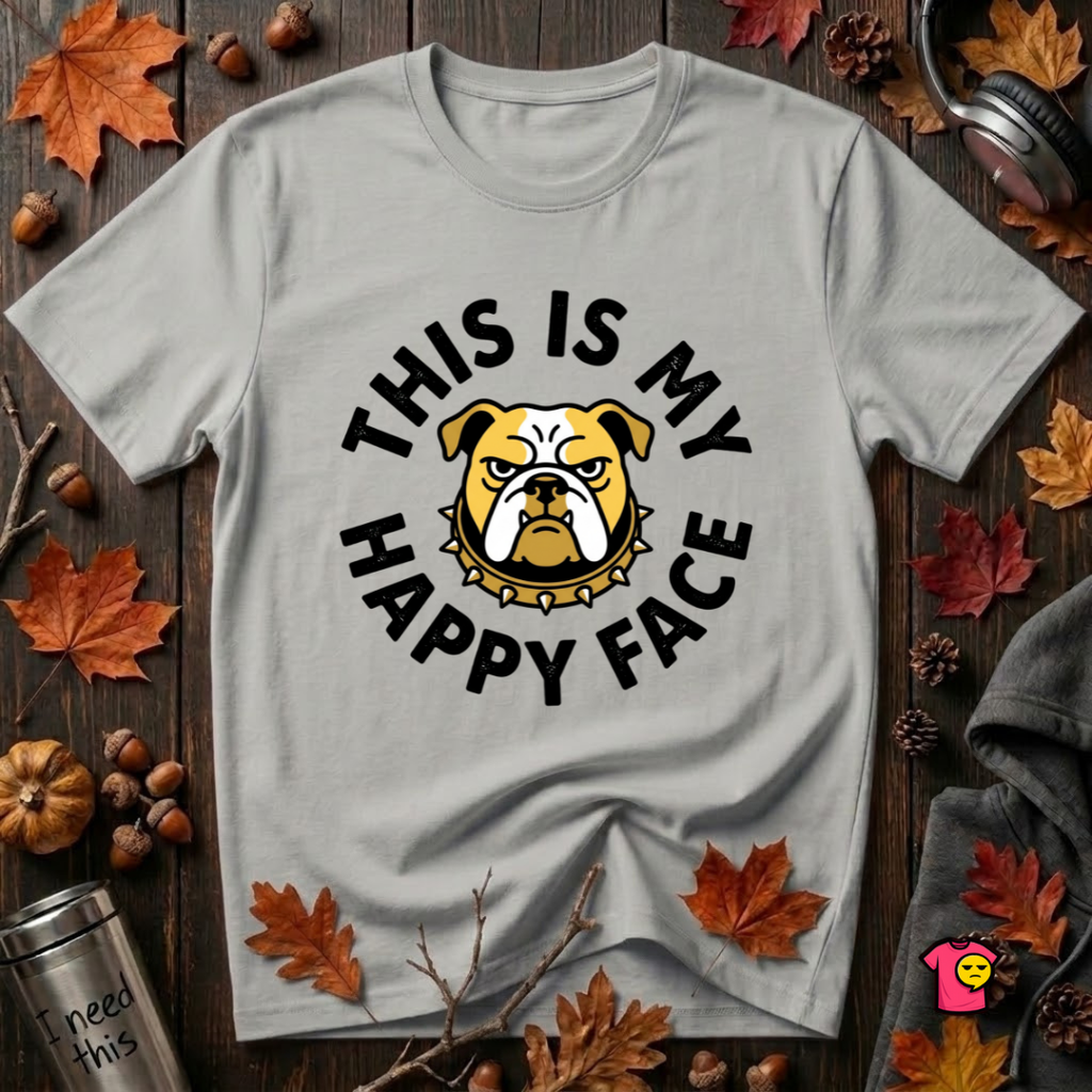 This is my Happy Face sarcastic graphic t-shirt in Silver by Snarky Sarks