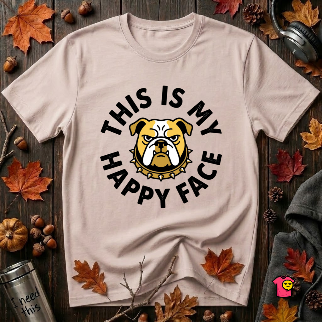 This is my Happy Face sarcastic graphic t-shirt in Soft Pink by Snarky Sarks