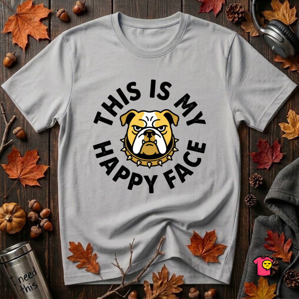 This is my Happy Face sarcastic graphic t-shirt in Solid Athletic Gray by Snarky Sarks