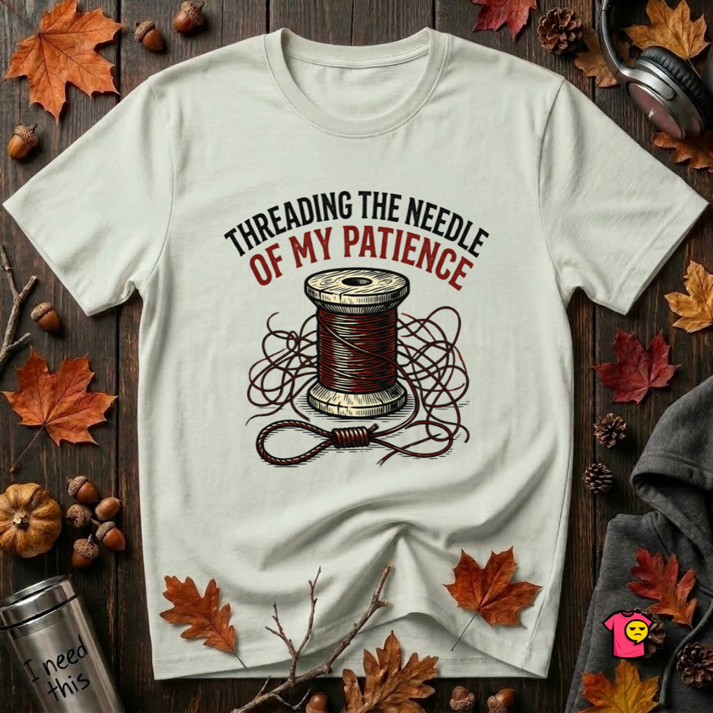 Threading the Needle of my Patience sewing t-shirt in Citron by Snarky Sarks