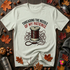 Threading the Needle of my Patience sewing t-shirt in Citron by Snarky Sarks