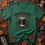 Threading the Needle of my Patience sewing t-shirt in Evergreen by Snarky Sarks