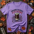 Threading the Needle of my Patience sewing t-shirt in Heather Team Purple by Snarky Sarks