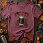 Threading the Needle of my Patience sewing t-shirt in Maroon by Snarky Sarks
