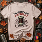 Threading the Needle of my Patience sewing t-shirt in Soft Pink by Snarky Sarks