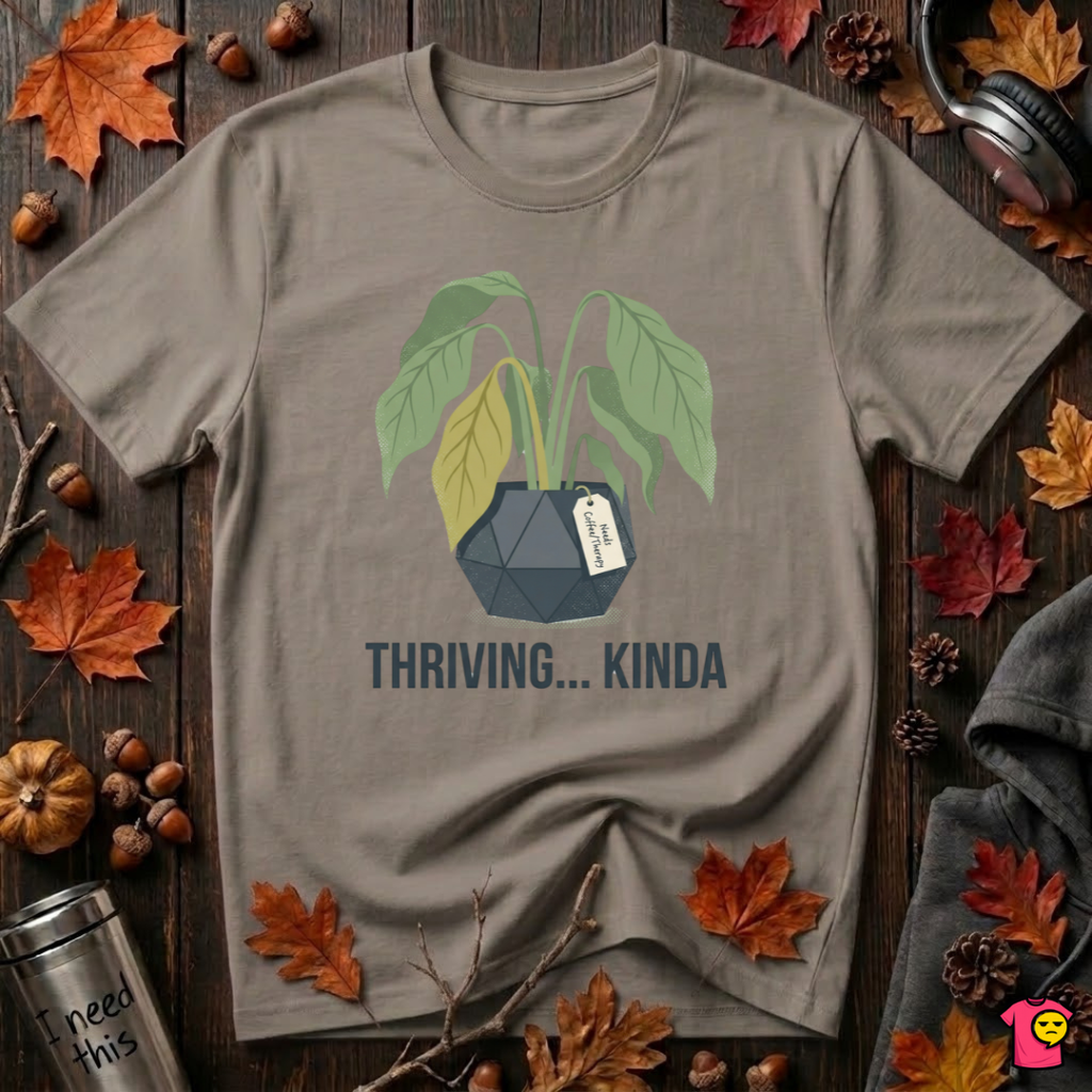 Thriving...Kinda sarcastic houseplant t-shirt in Asphalt by Snarky Sarks