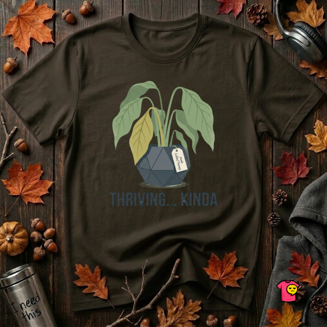 Thriving...Kinda sarcastic houseplant t-shirt in Black by Snarky Sarks