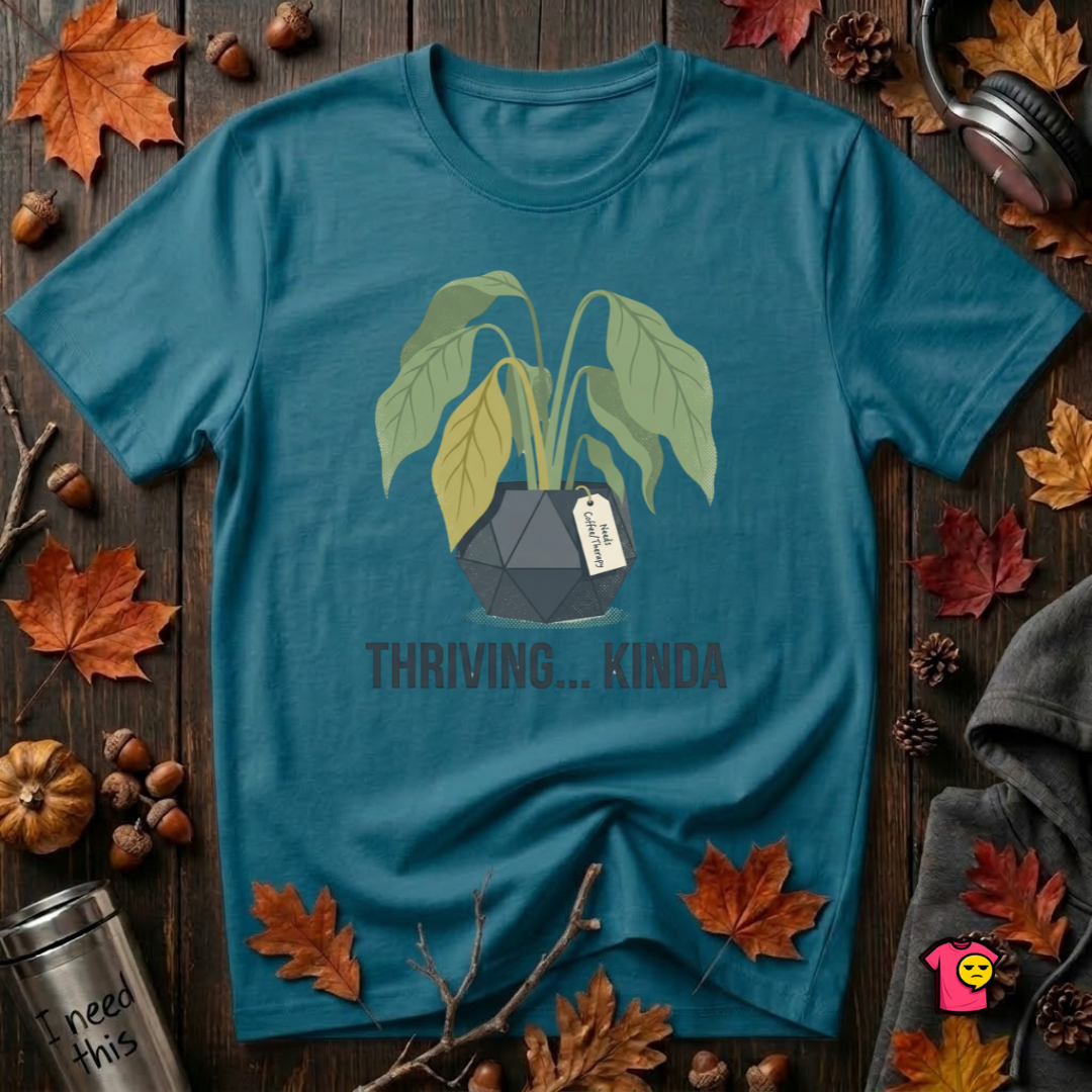 Thriving...Kinda sarcastic houseplant t-shirt in Deep Teal by Snarky Sarks
