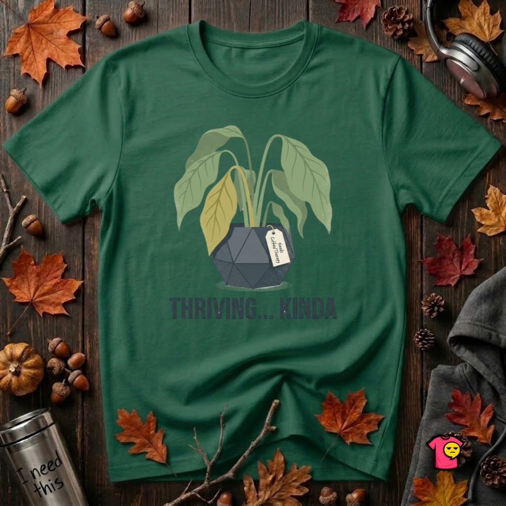 Thriving...Kinda sarcastic houseplant t-shirt in Evergreen by Snarky Sarks