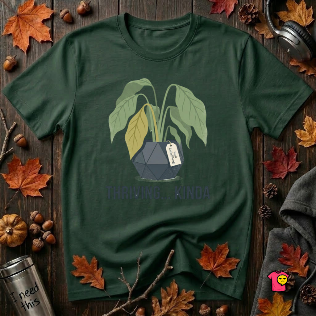 Thriving...Kinda sarcastic houseplant t-shirt in Forest by Snarky Sarks