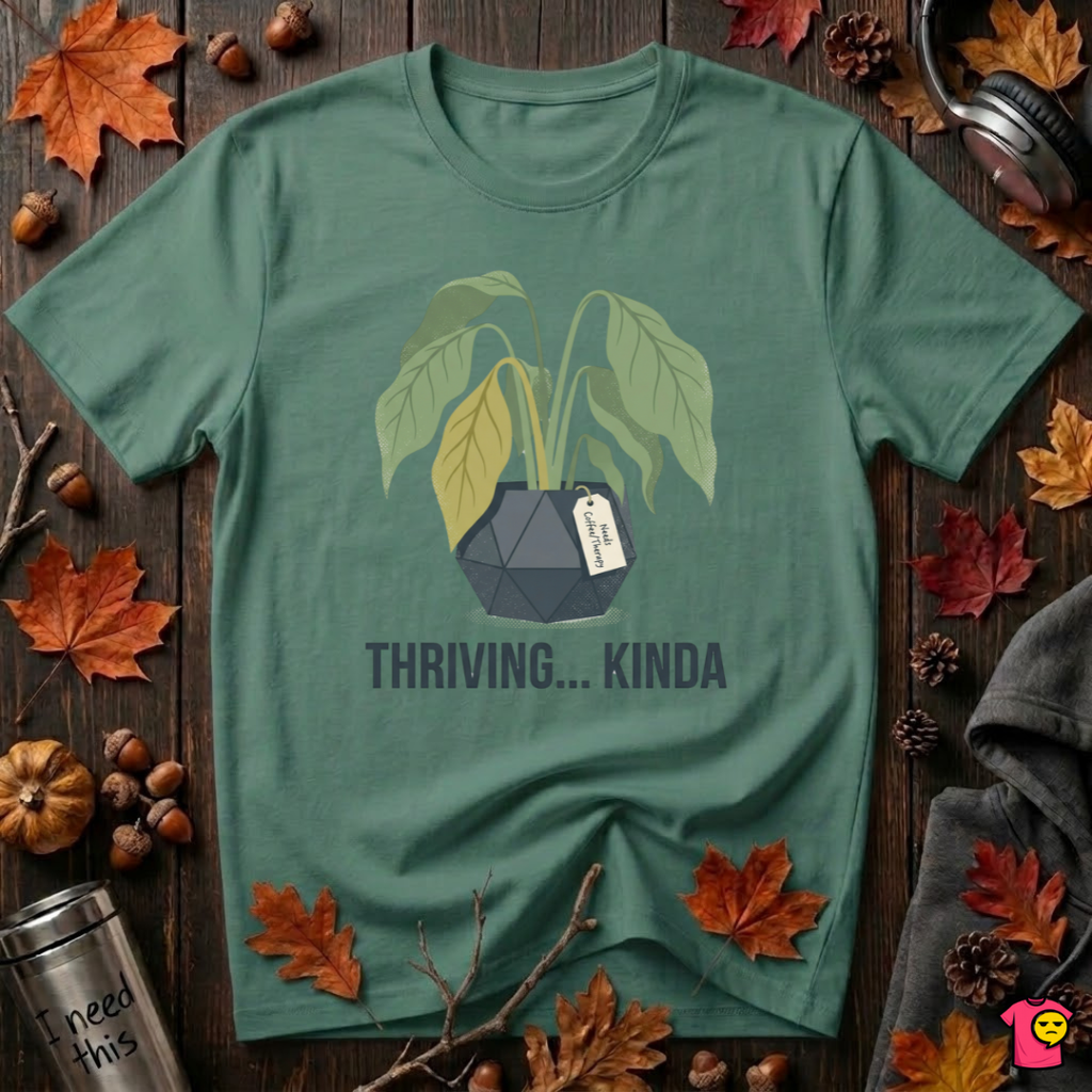 Thriving...Kinda sarcastic houseplant t-shirt in Grass Green by Snarky Sarks