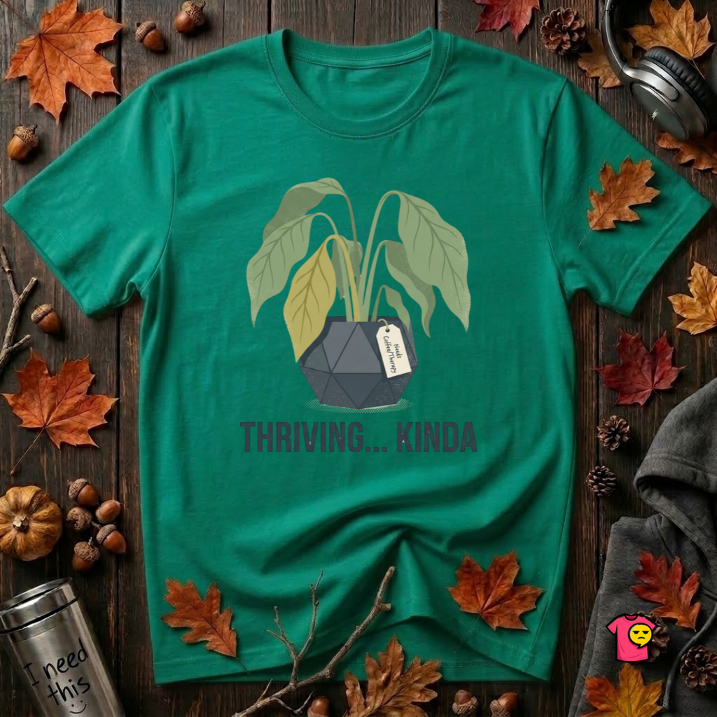 Thriving...Kinda sarcastic houseplant t-shirt in Heather Kelly by Snarky Sarks