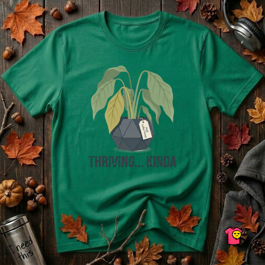 Thriving...Kinda sarcastic houseplant t-shirt in Kelly by Snarky Sarks