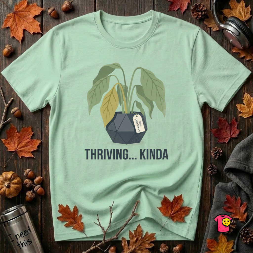 Thriving...Kinda sarcastic houseplant t-shirt in Mint by Snarky Sarks