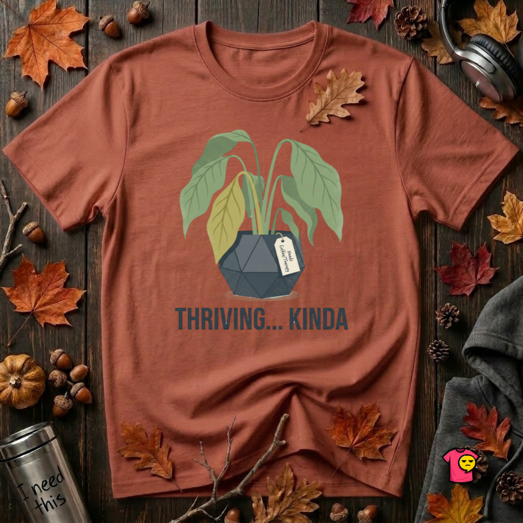 Thriving...Kinda sarcastic houseplant t-shirt in Rust by Snarky Sarks