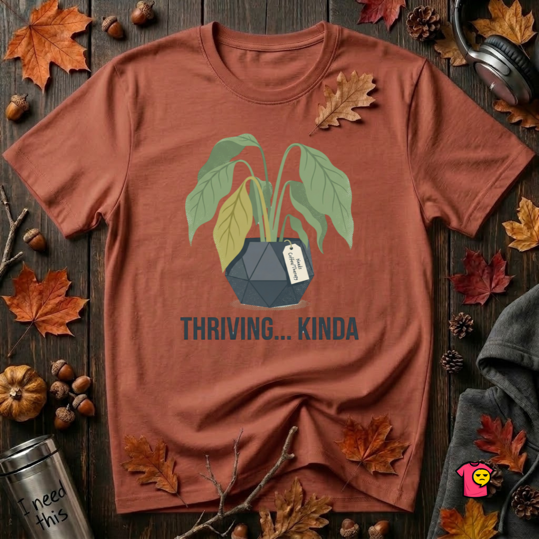Thriving...Kinda sarcastic houseplant t-shirt in Rust by Snarky Sarks
