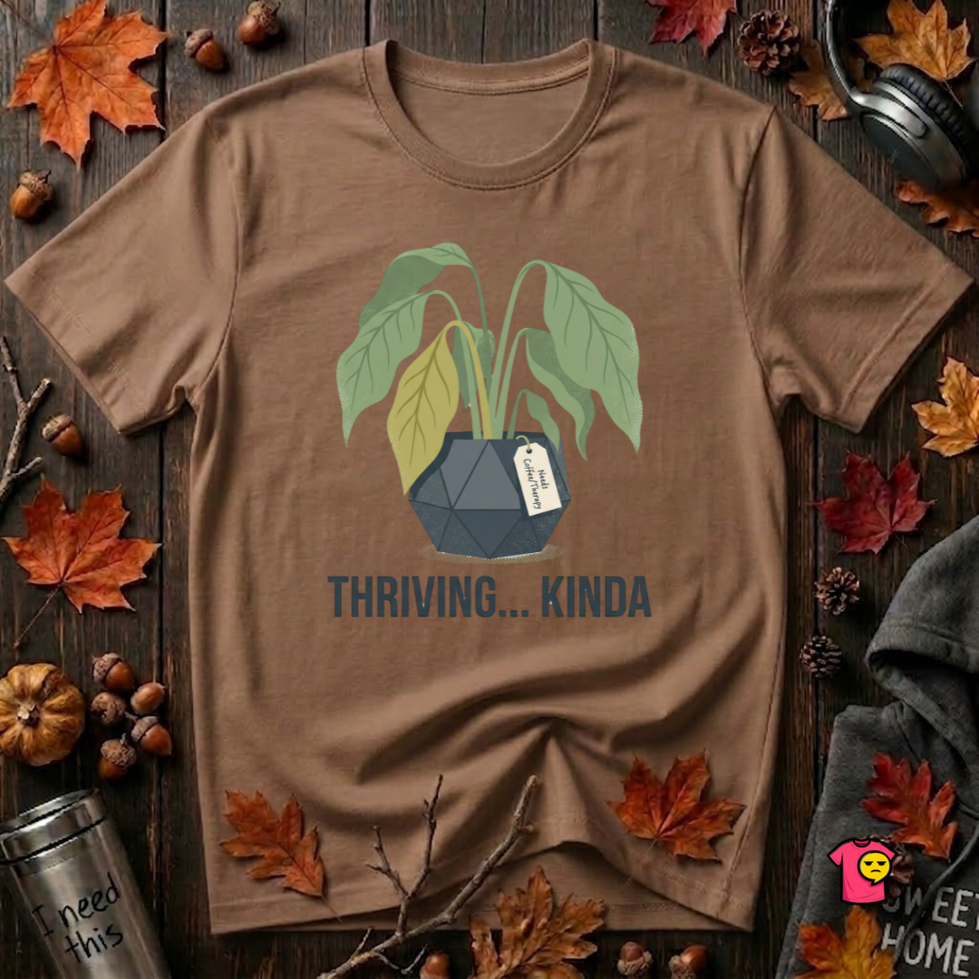 Thriving...Kinda sarcastic houseplant t-shirt in Sand Dune by Snarky Sarks