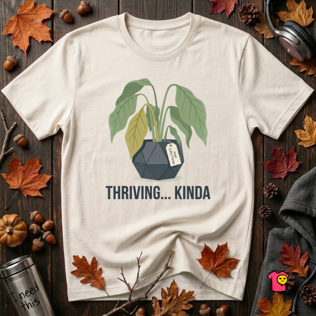 Thriving...Kinda sarcastic houseplant t-shirt in White by Snarky Sarks