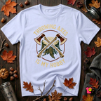 Throwing Axes Is My Hobby sarcastic graphic t-shirt in Ash by Snarky Sarks