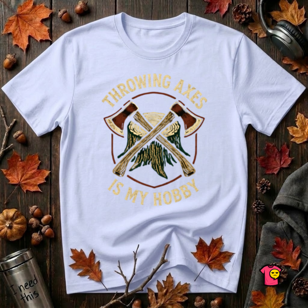 Throwing Axes Is My Hobby sarcastic graphic t-shirt in Ash by Snarky Sarks