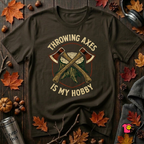 Throwing Axes Is My Hobby sarcastic graphic t-shirt in Black by Snarky Sarks