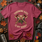 Throwing Axes Is My Hobby sarcastic graphic t-shirt in Cardinal by Snarky Sarks