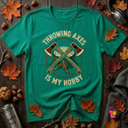 Throwing Axes Is My Hobby sarcastic graphic t-shirt in Heather Kelly by Snarky Sarks