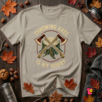 Throwing Axes Is My Hobby sarcastic graphic t-shirt in Heather Stone by Snarky Sarks
