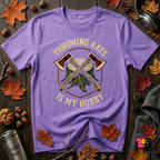 Throwing Axes Is My Hobby sarcastic graphic t-shirt in Heather Team Purple by Snarky Sarks