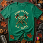 Throwing Axes Is My Hobby sarcastic graphic t-shirt in Kelly by Snarky Sarks