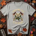 Throwing Axes Is My Hobby sarcastic graphic t-shirt in Silver by Snarky Sarks