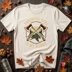 Throwing Axes Is My Hobby sarcastic graphic t-shirt in White by Snarky Sarks
