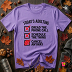 Today's Adulting -- Cancel Anyway sarcastic t-shirt in Heather Team Purple by Snarky Sarks