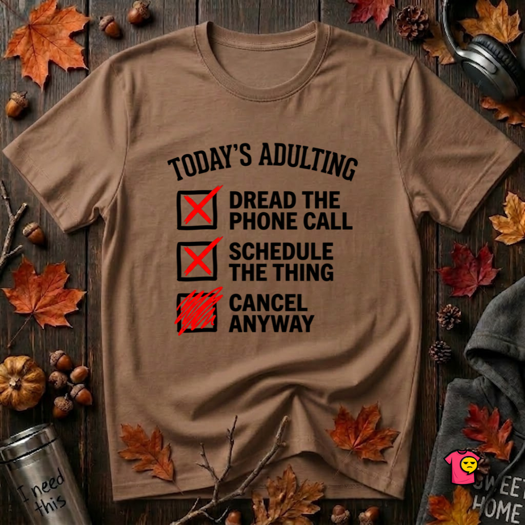 Today's Adulting -- Cancel Anyway sarcastic t-shirt in Sand Dune by Snarky Sarks