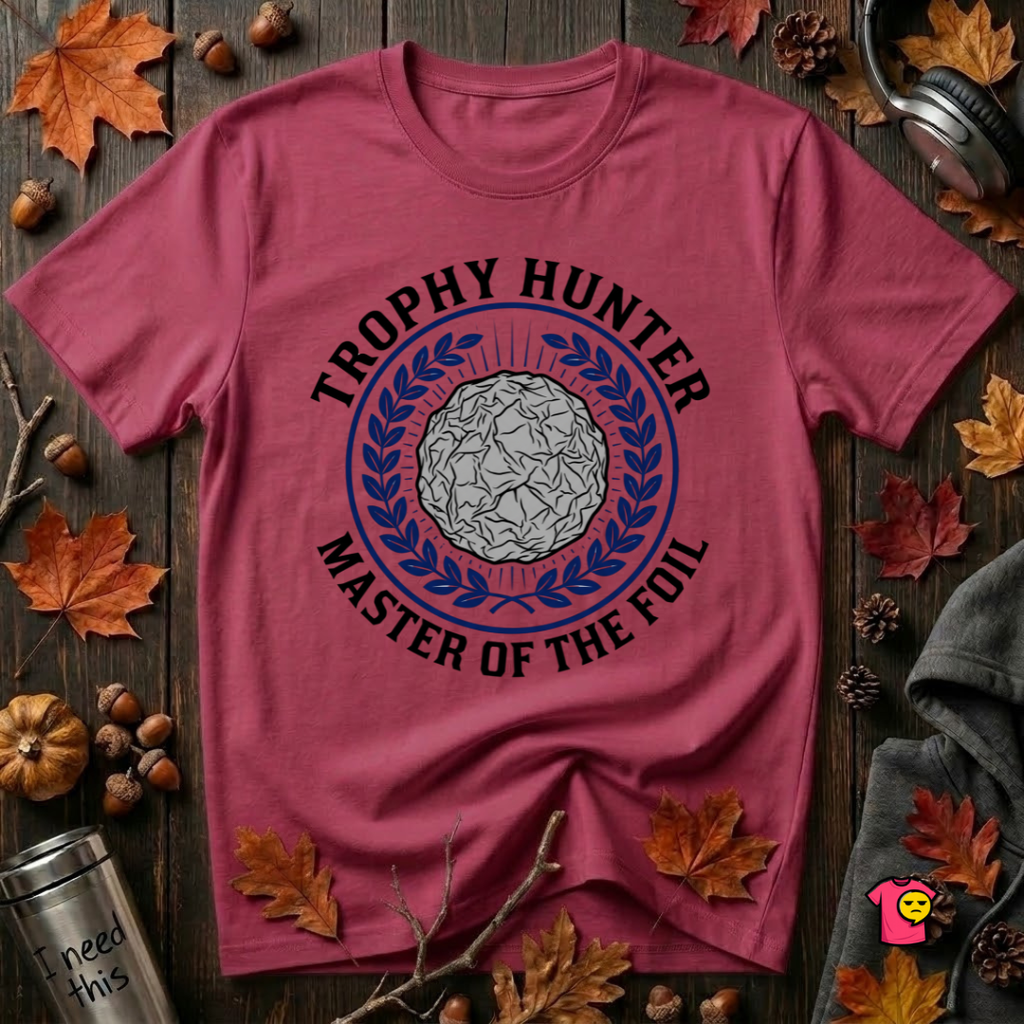 Trophy Hunter -- Master of the Foil fencing t-shirt in Cardinal by Snarky Sarks