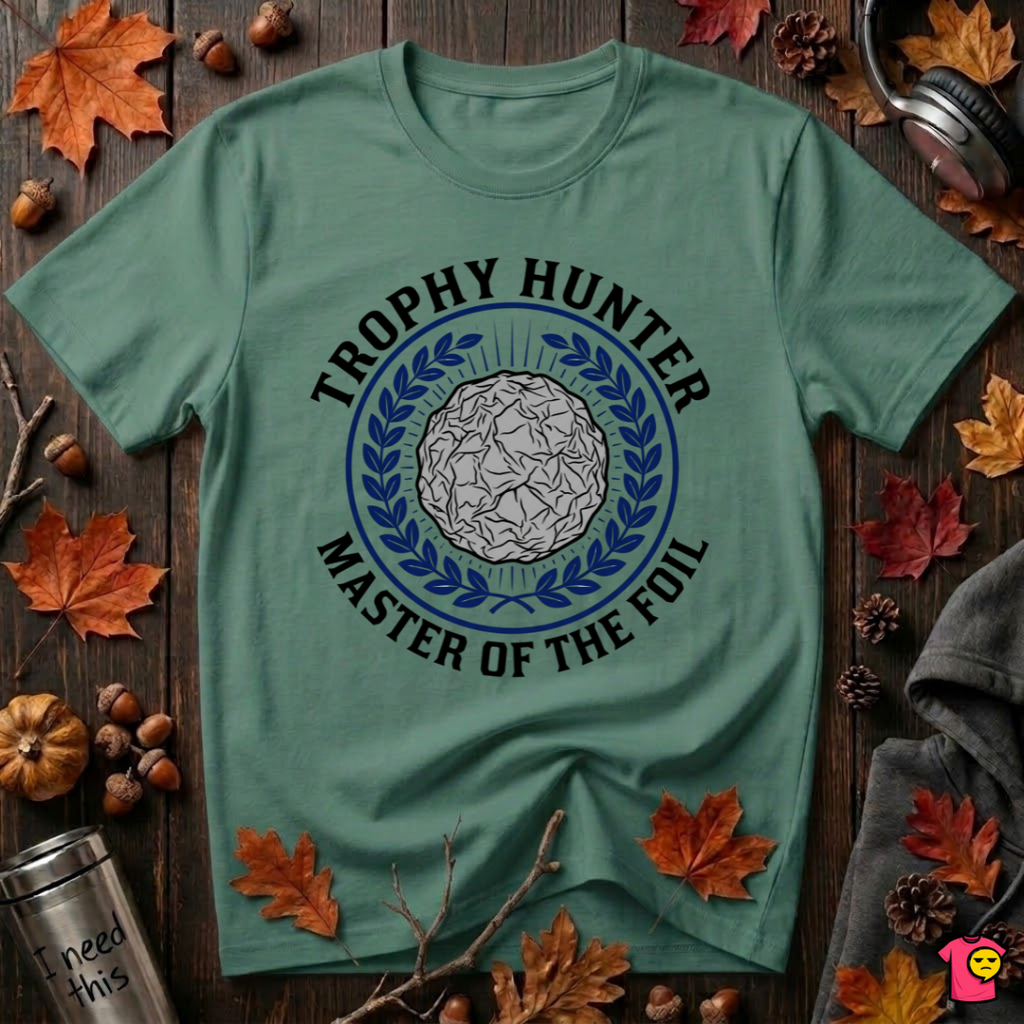 Trophy Hunter -- Master of the Foil fencing t-shirt in Grass Green by Snarky Sarks