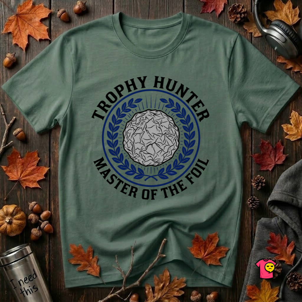 Trophy Hunter -- Master of the Foil fencing t-shirt in Heather Forest by Snarky Sarks