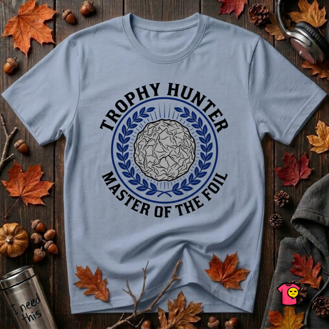Trophy Hunter -- Master of the Foil fencing t-shirt in Heather Prism Blue by Snarky Sarks