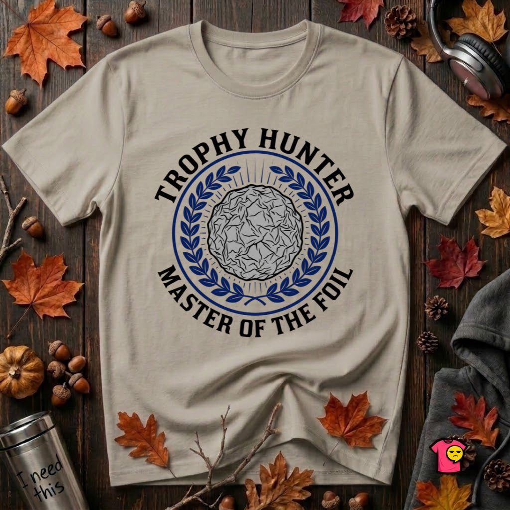 Trophy Hunter -- Master of the Foil fencing t-shirt in Heather Stone by Snarky Sarks