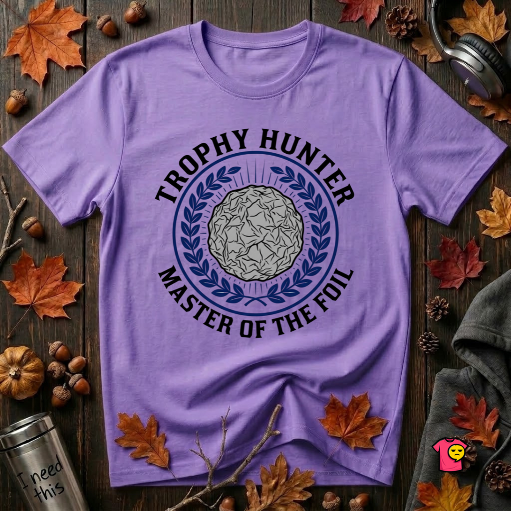 Trophy Hunter -- Master of the Foil fencing t-shirt in Heather Team Purple by Snarky Sarks