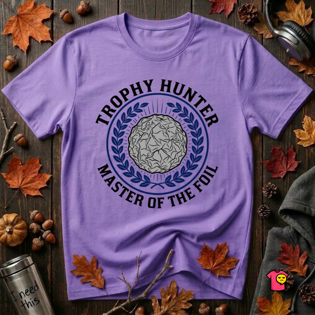 Trophy Hunter -- Master of the Foil fencing t-shirt in Heather Team Purple by Snarky Sarks