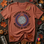 Trophy Hunter -- Master of the Foil fencing t-shirt in Rust by Snarky Sarks