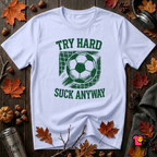 Try Hard Suck Anyway sarcastic graphic t-shirt in Ash by Snarky Sarks
