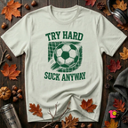 Try Hard Suck Anyway sarcastic graphic t-shirt in Citron by Snarky Sarks