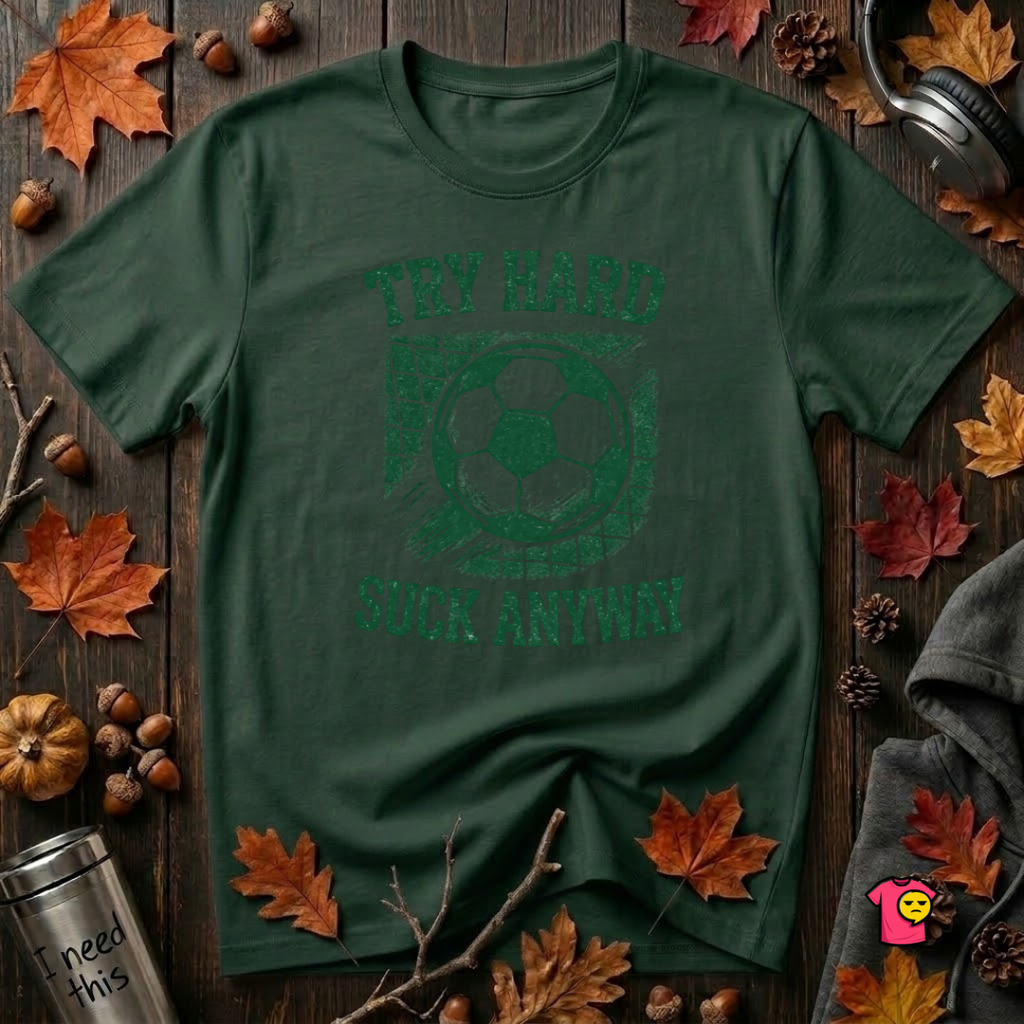 Try Hard Suck Anyway sarcastic graphic t-shirt in Forest by Snarky Sarks