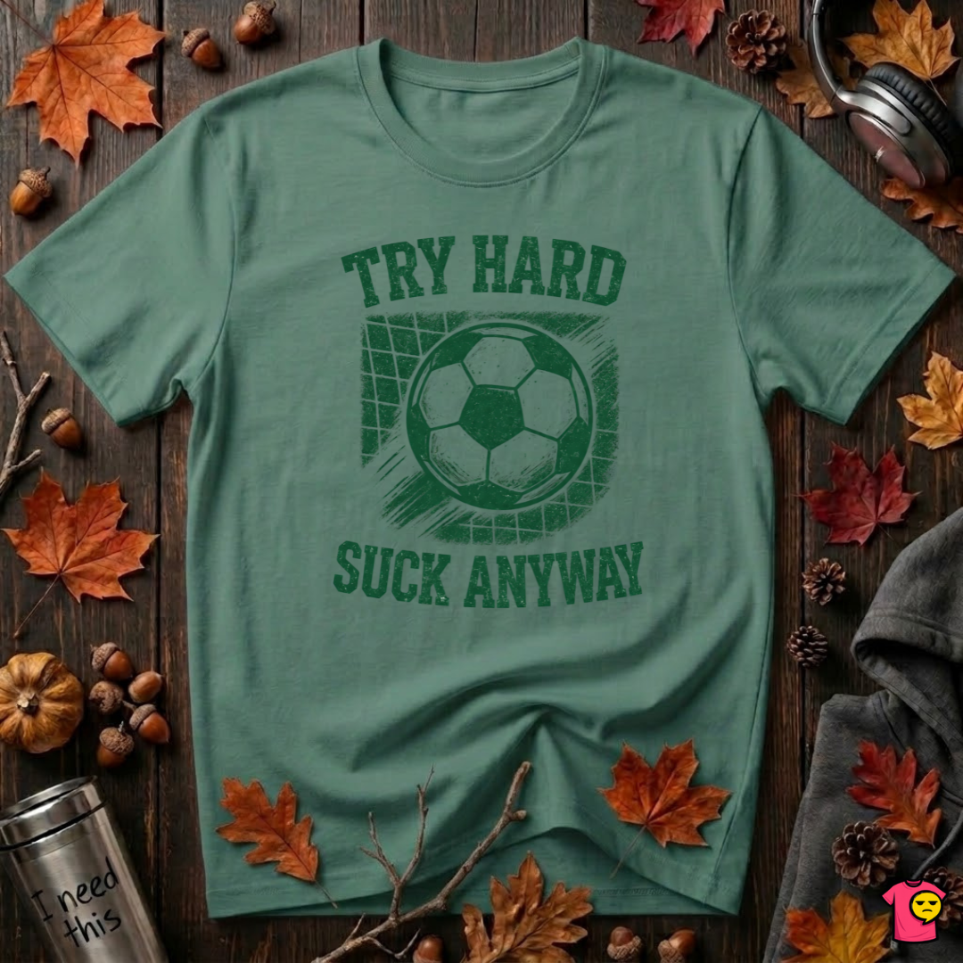 Try Hard Suck Anyway sarcastic graphic t-shirt in Grass Green by Snarky Sarks
