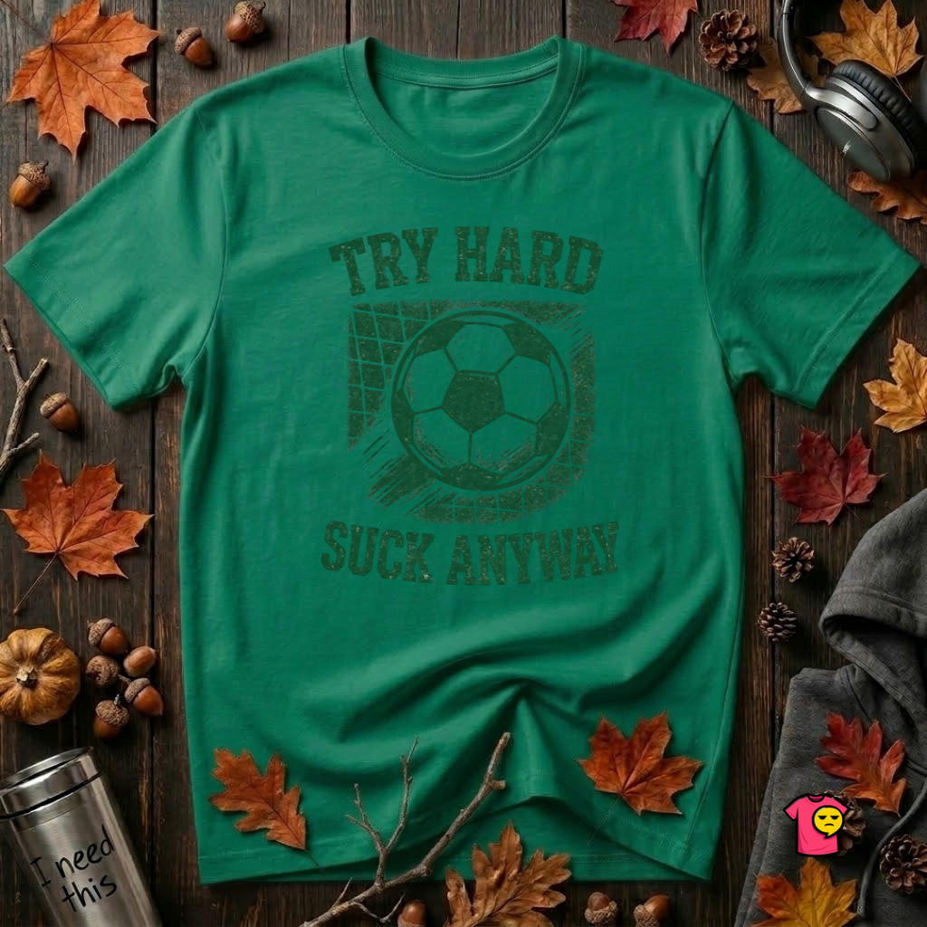 Try Hard Suck Anyway sarcastic graphic t-shirt in Kelly by Snarky Sarks